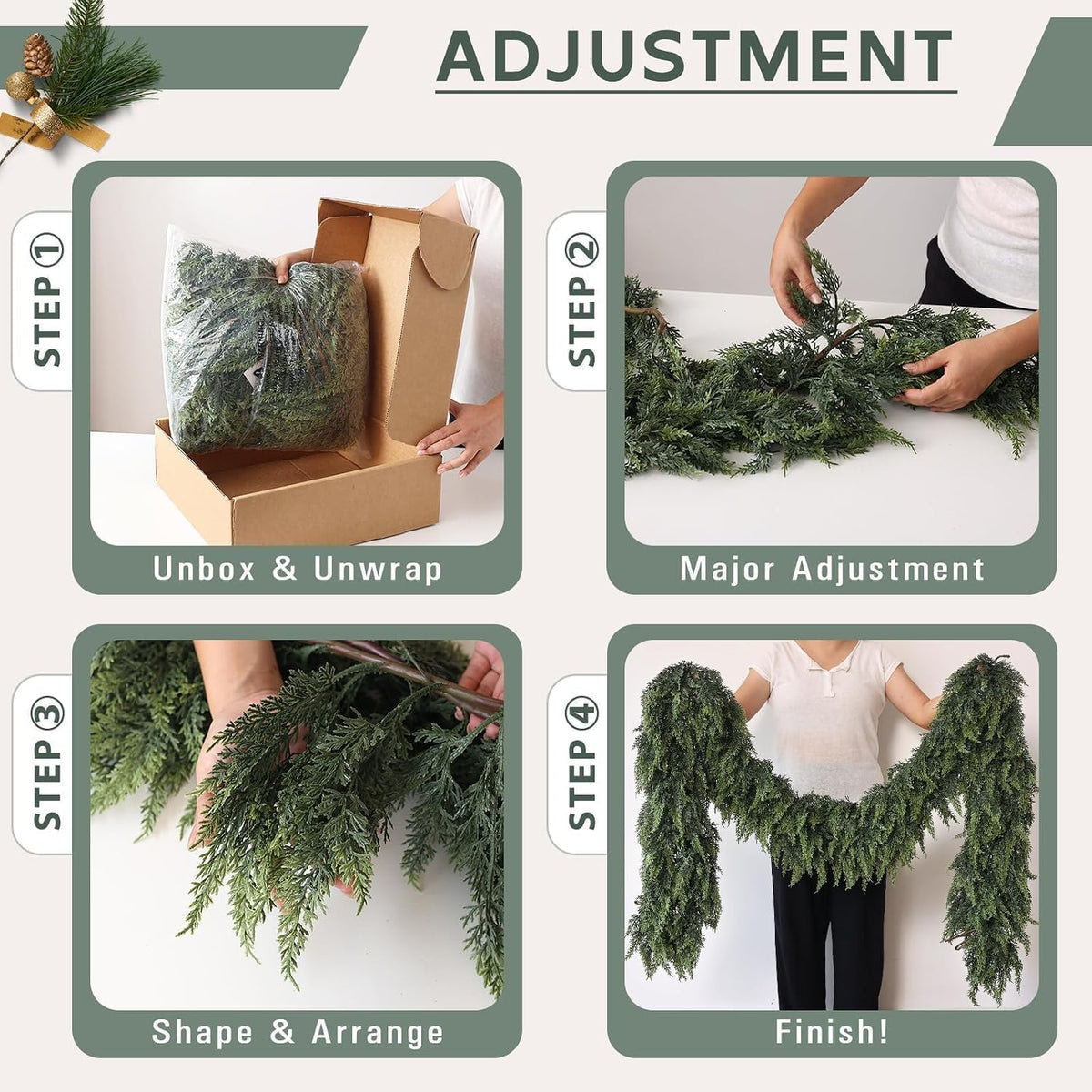 2 Pcs 6 FT Artificial Christmas Cedar Garland for Mantle Home Decoration