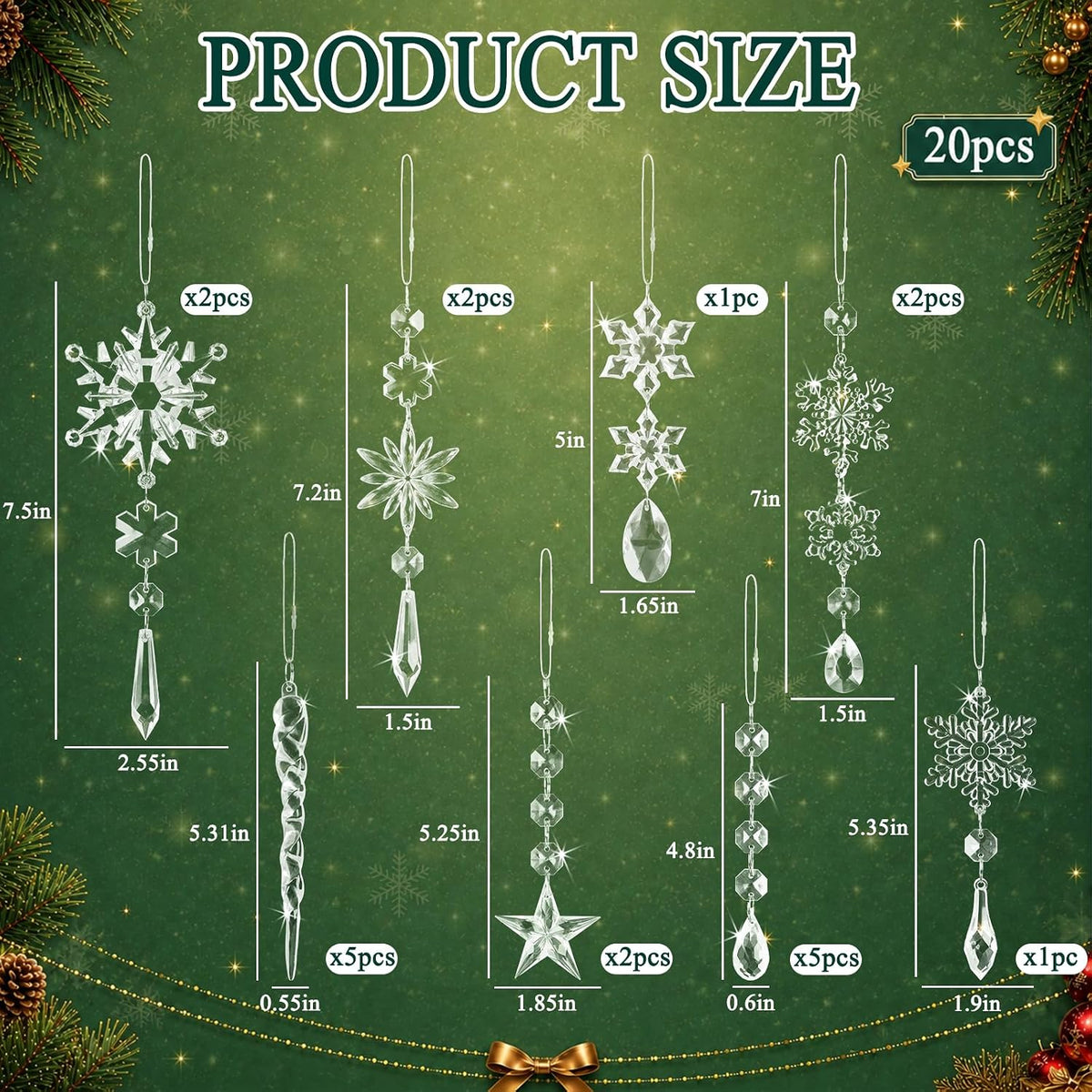 Crystal Ornaments for Christmas Tree Winter Wonderland Decorations