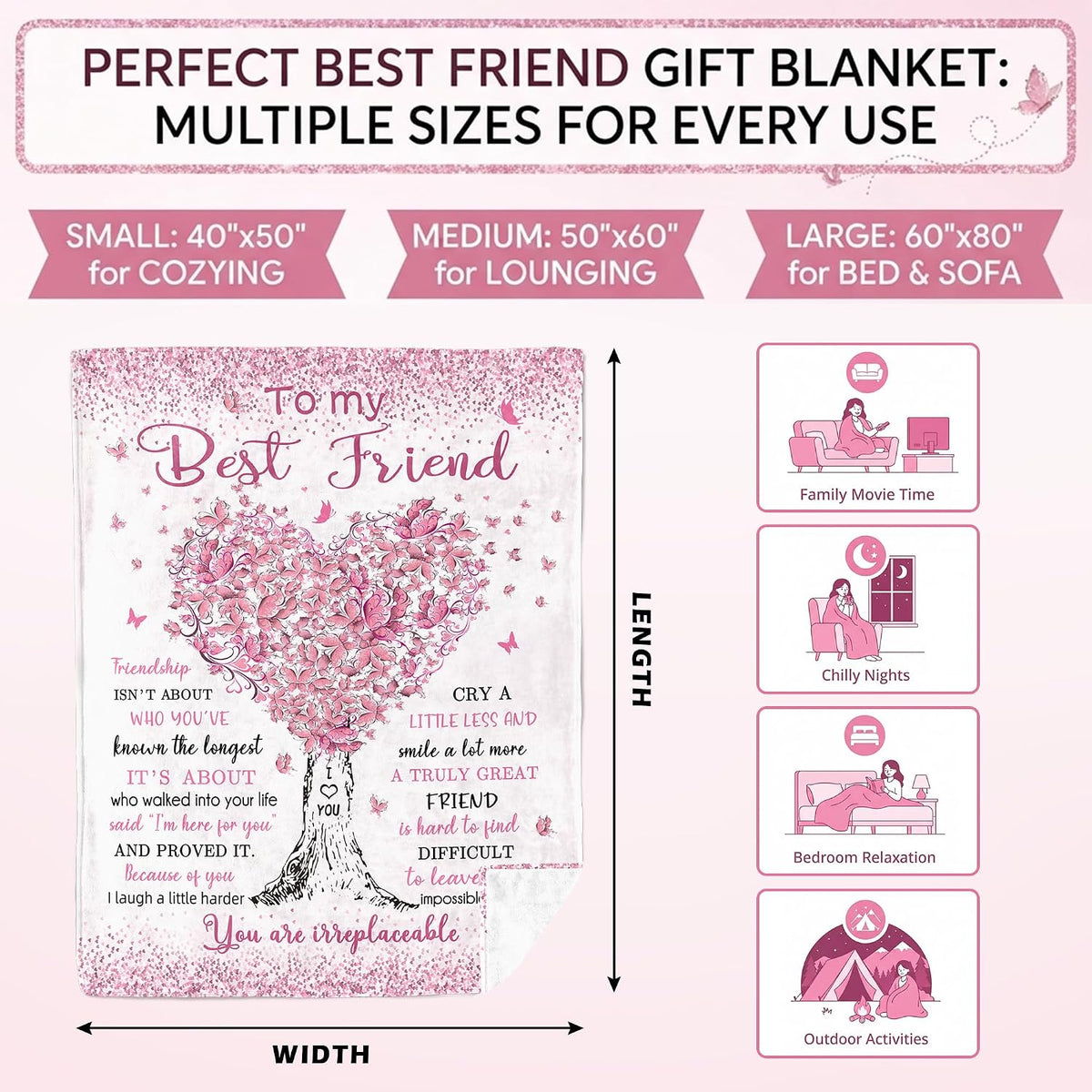Best Friend Birthday Gifts for Women, Best Friends Blanket 60"x50"