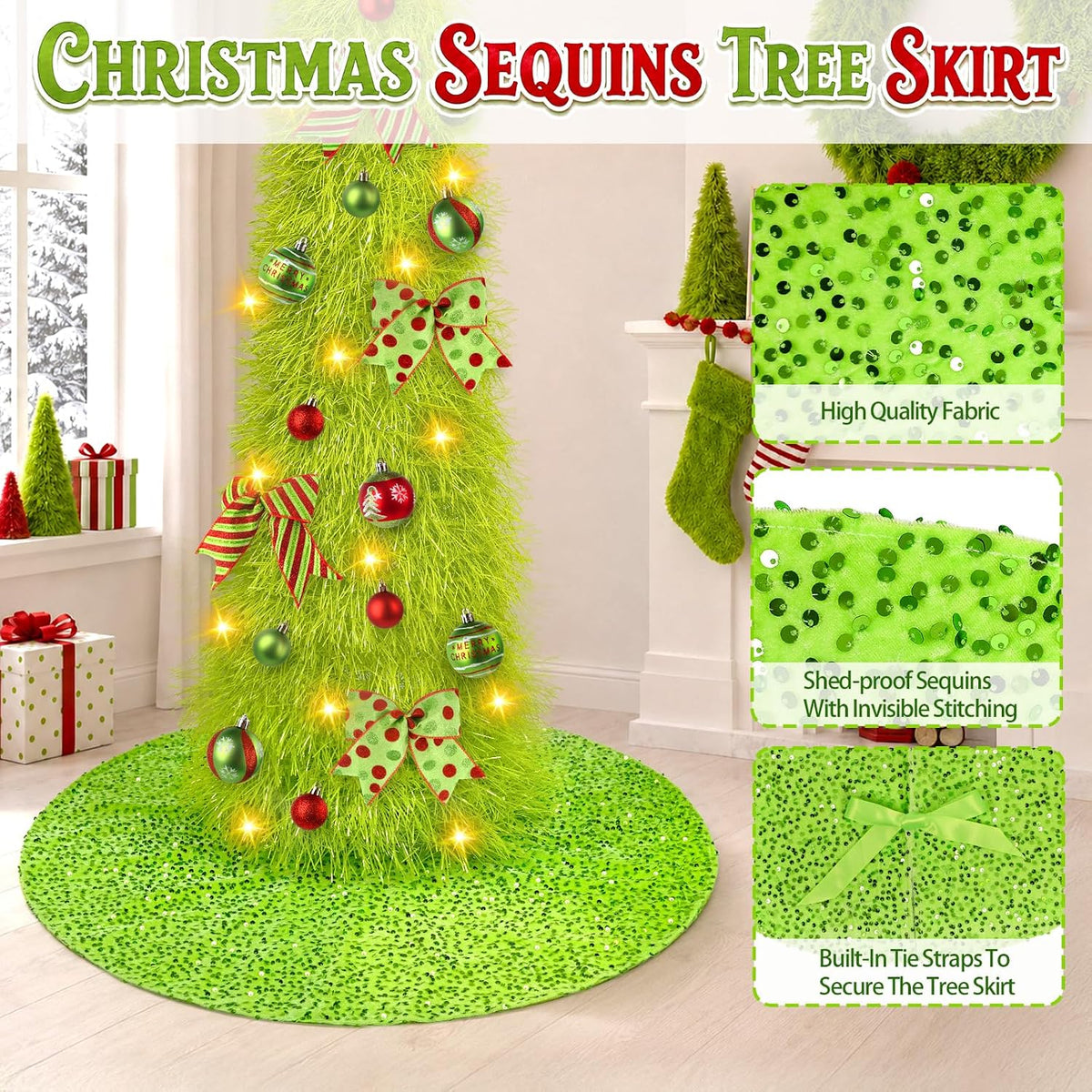 6FT Whimsical Pop-Up Christmas Tree with Lights Tree Skirt for Decorations