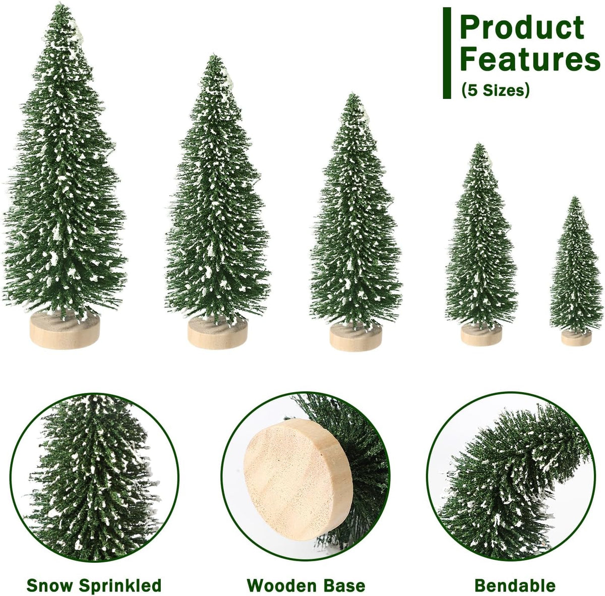 30Pcs Mini Christmas Trees Artificial Christmas Tree Bottle Brush Trees with Wooden Base for Christmas Decor Christmas Party Home Table Craft Decorations(Green-A)