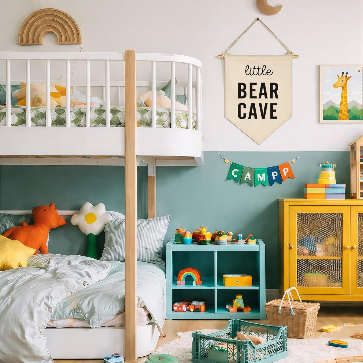 Bear Canvas Banner Flag Sign Pennant Wall Decor Gift for Baby Kid Nursery Bedroom Playroom Reading Room-Baby,Shower,Birthday Christmas Gift-Little Bear Cave-15.4"x11"