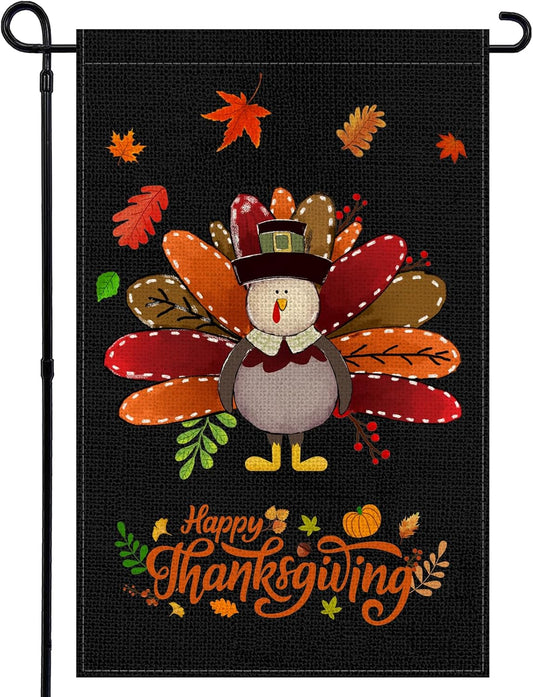 12×18 in Fall Thanksgiving Turkey Garden Flag Double-Sided Burlap Harvest Décor | USA Decoration®