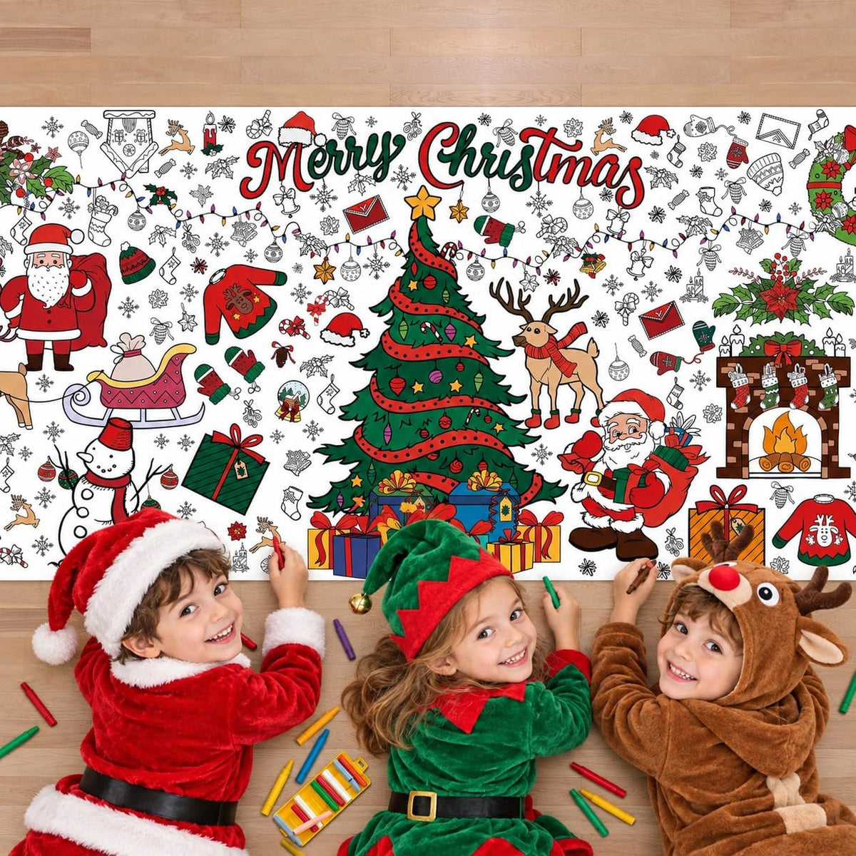 OHOME Xmas Giant Coloring Poster/Tablecloth-Christmas Crafts for Kids-30 x 72 Inches Jumbo Paper Coloring Banner Kids Gifts Activities Toys Party Classroom Christmas Decorations[Kids Games]