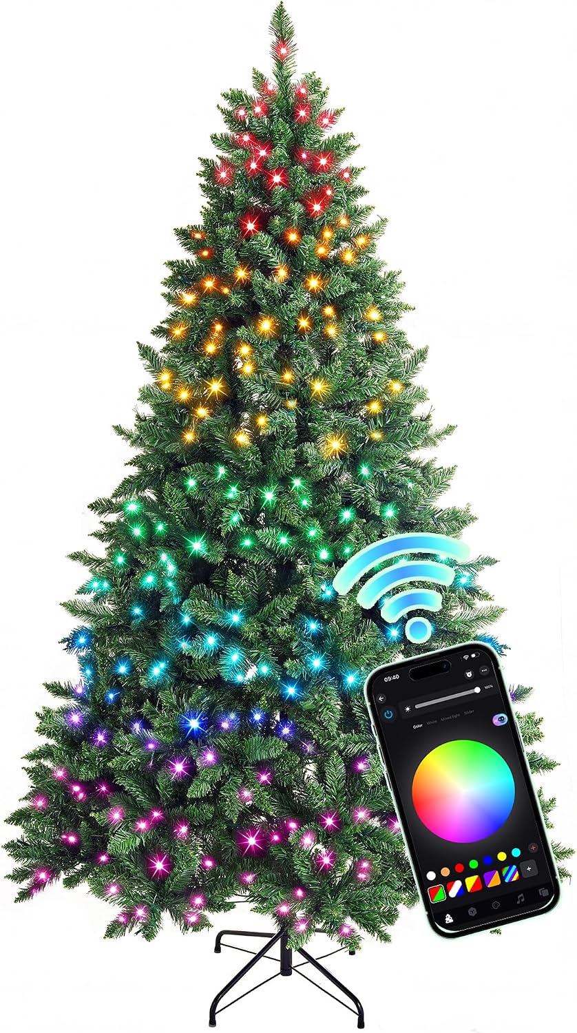 HOLLO STAR 6ft Prelit Christmas Tree, Multi-Color RGBW Lights,App Control