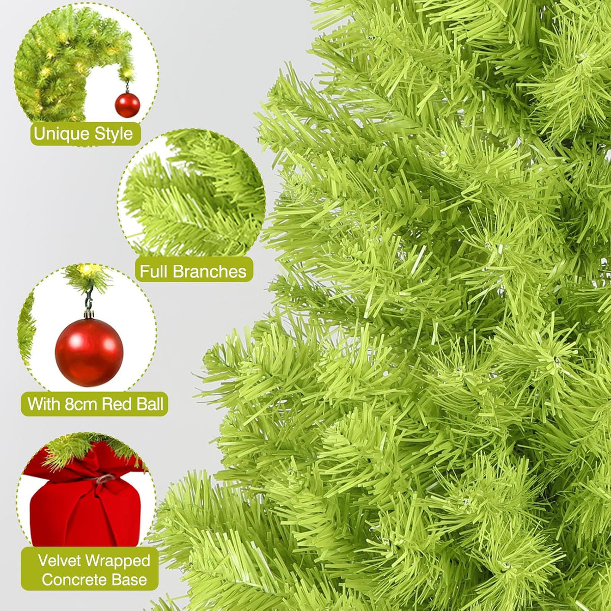 Whimsical Table Top Small Christmas Tree, 2 FT Bendable Lime Green Christmas Tree with Lights and Red Ball, Curved Shape Artificial Tabletop Tree for Home Office Holiday Party Decoration