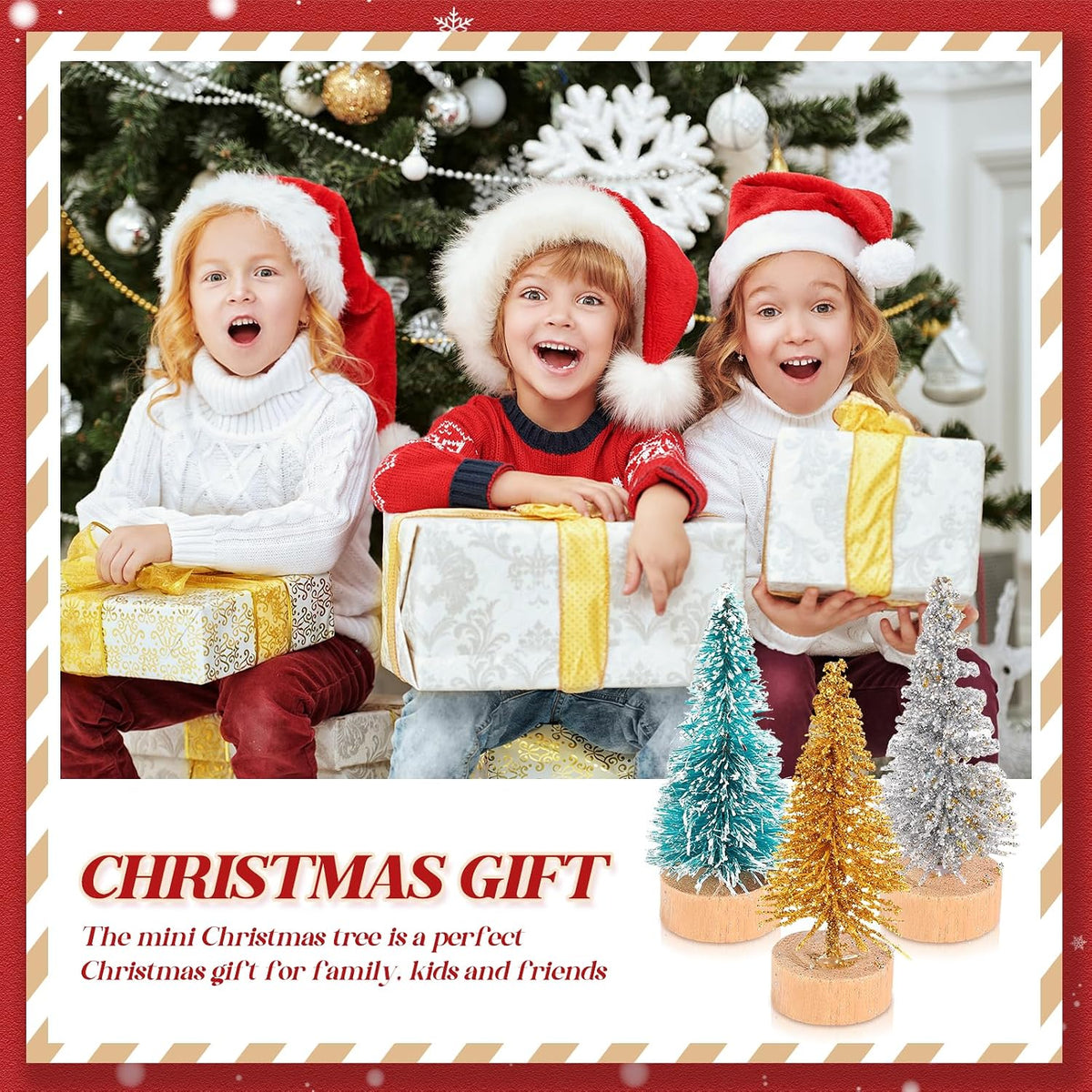 Crowye 100 Pcs Mini Christmas Tree with Wood Base, Multiple Colors