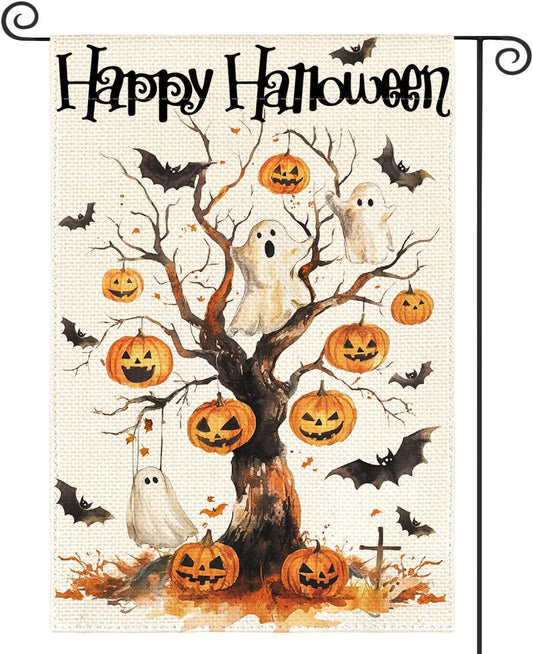 12×18 in Double-Sided Halloween Welcome Flag Jack-o?-Lantern & Ghost Yard Decor | USA Decoration®