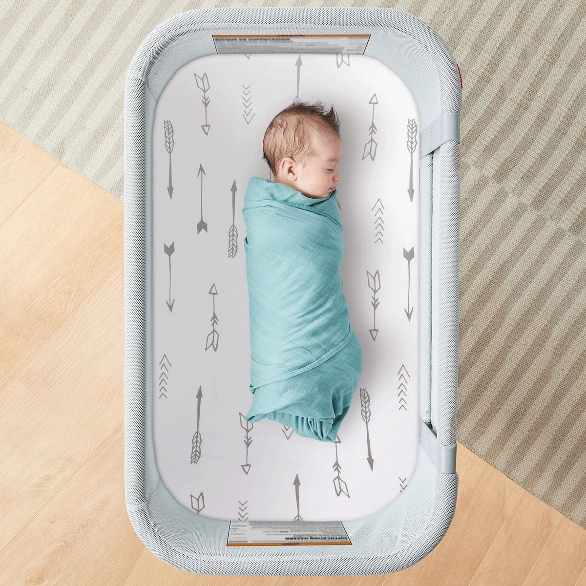 GRSSDER Stretchy Ultra Soft Fitted Bassinet Sheet Set 2 Pack, Universal Fit for Bassinets Baby Cradle Moses Basket Oval Rectangle Mattress, Christmas Trees/Arrows Bassinet Sheets for Girls and Boys
