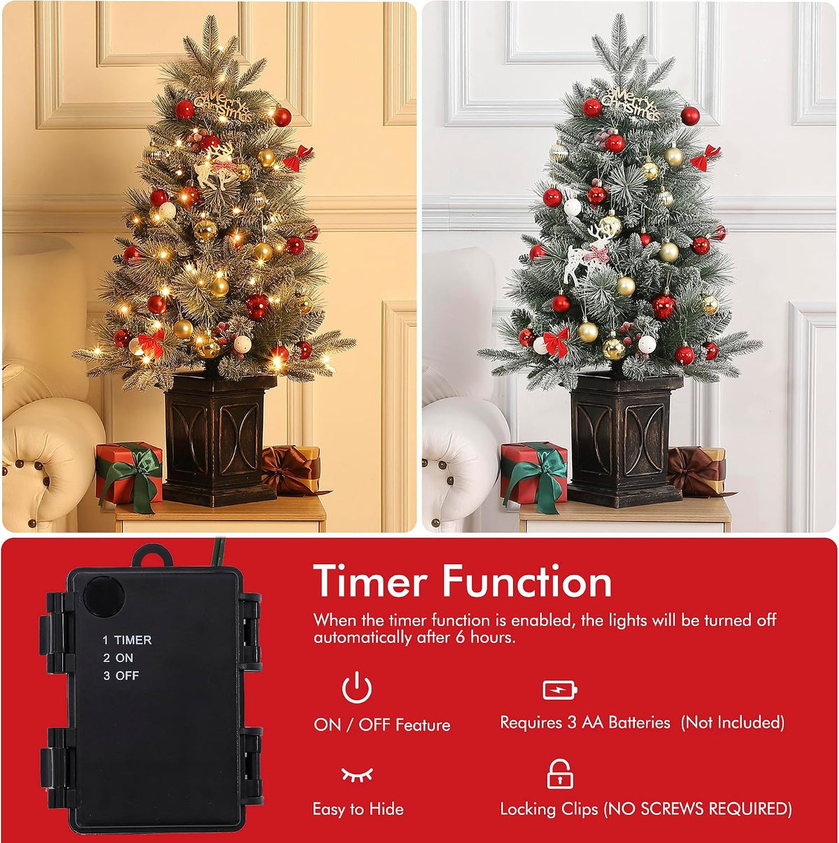 GAOMON 2Set 3FT Prelit Christmas Tree, Artificial Tree with Vintage Base