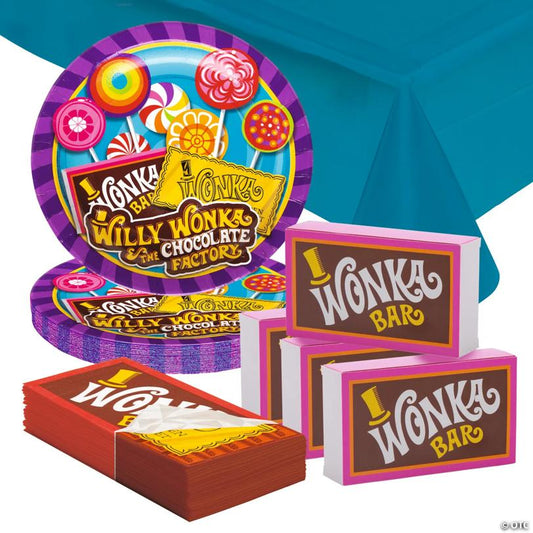 81 Pc. Willy Wonka™ Party Disposable Tableware Kit For 24 Guests | USA Decoration®