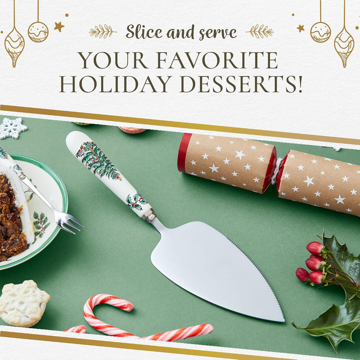 Spode Christmas Tree Stainless Steel Cake Server with Porcelain Handle