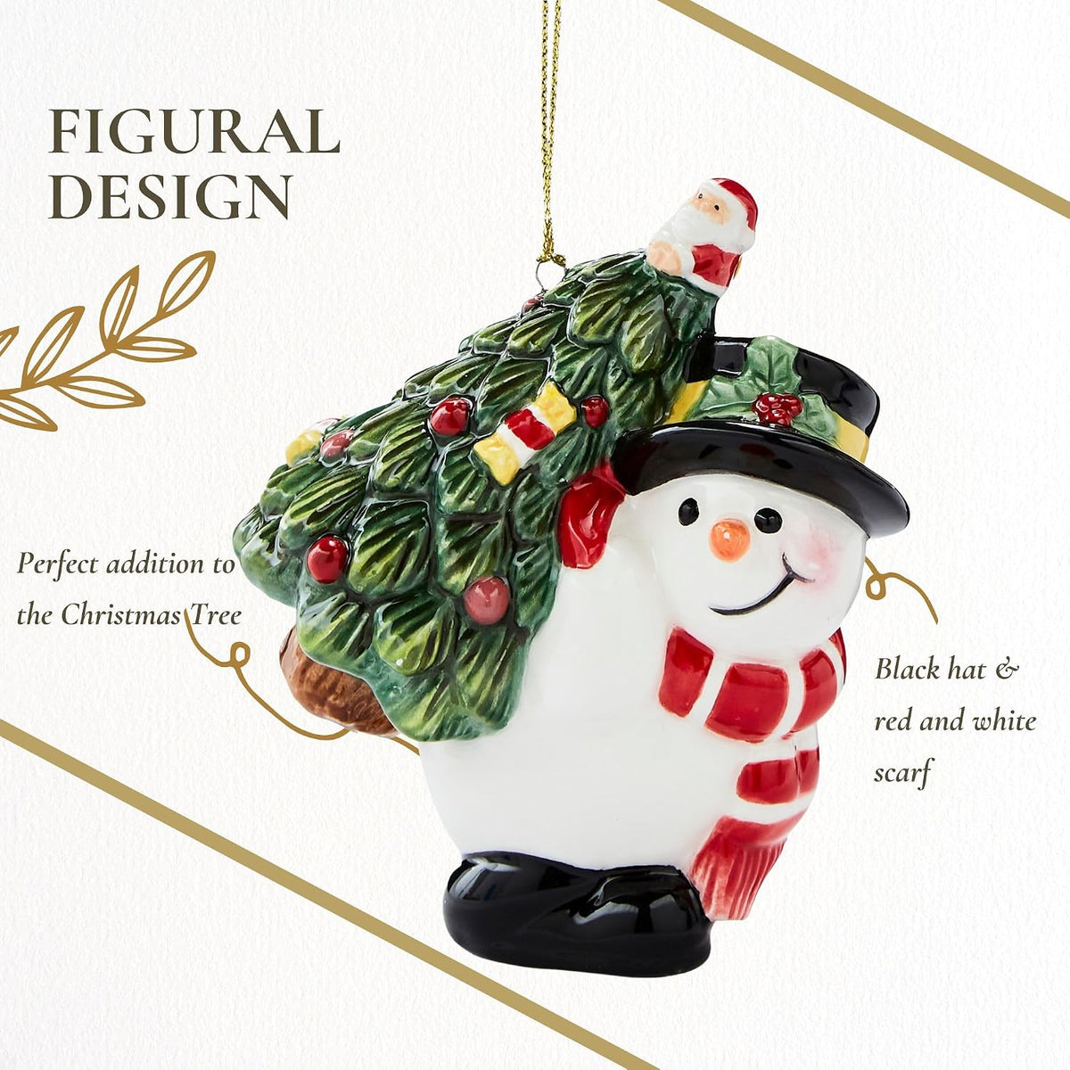 Spode Christmas Tree Snowman Carrying Tree Hanging Ornament