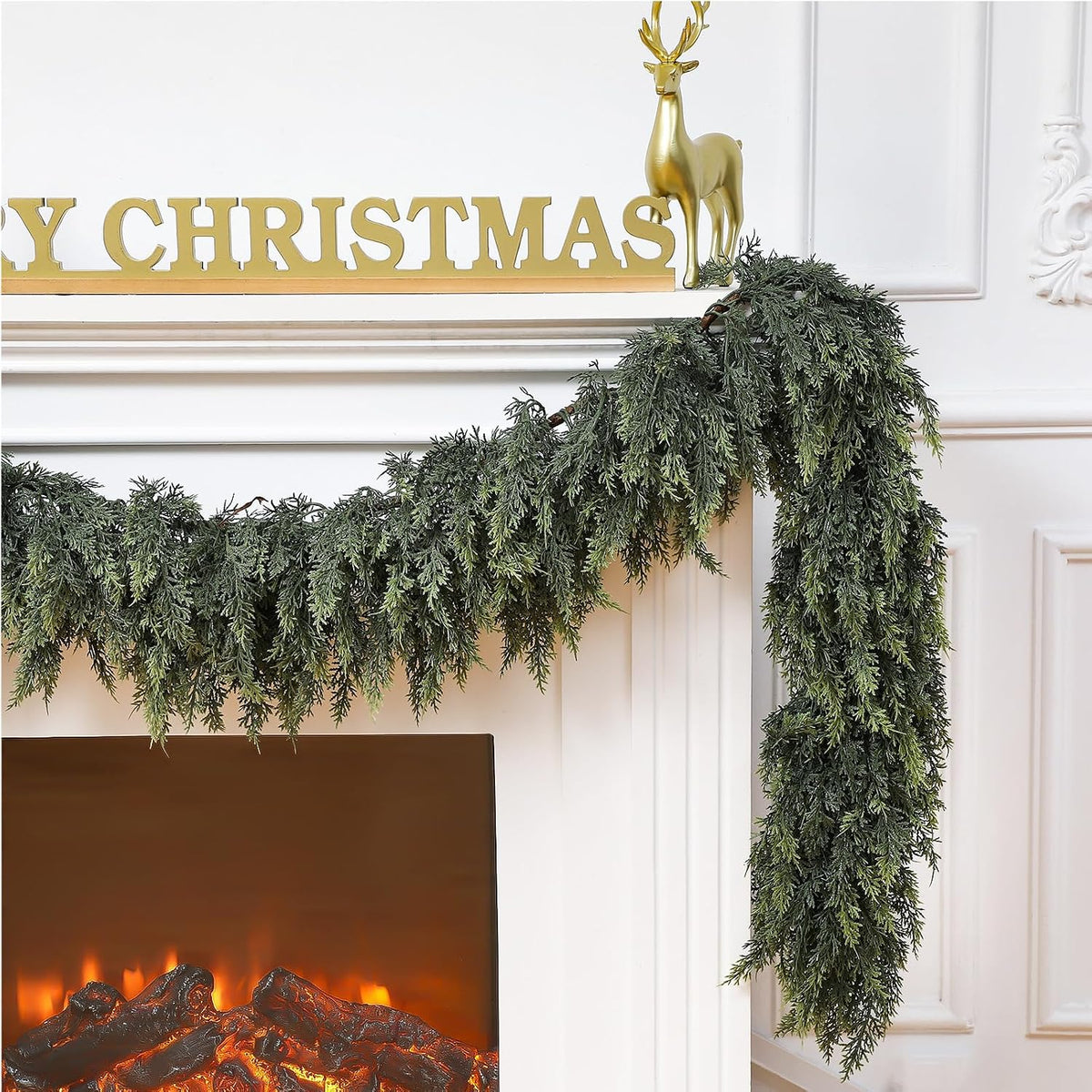 Waydress 1 Pcs 12 ft Christmas Cedar Realistic Garland Mantel Decor