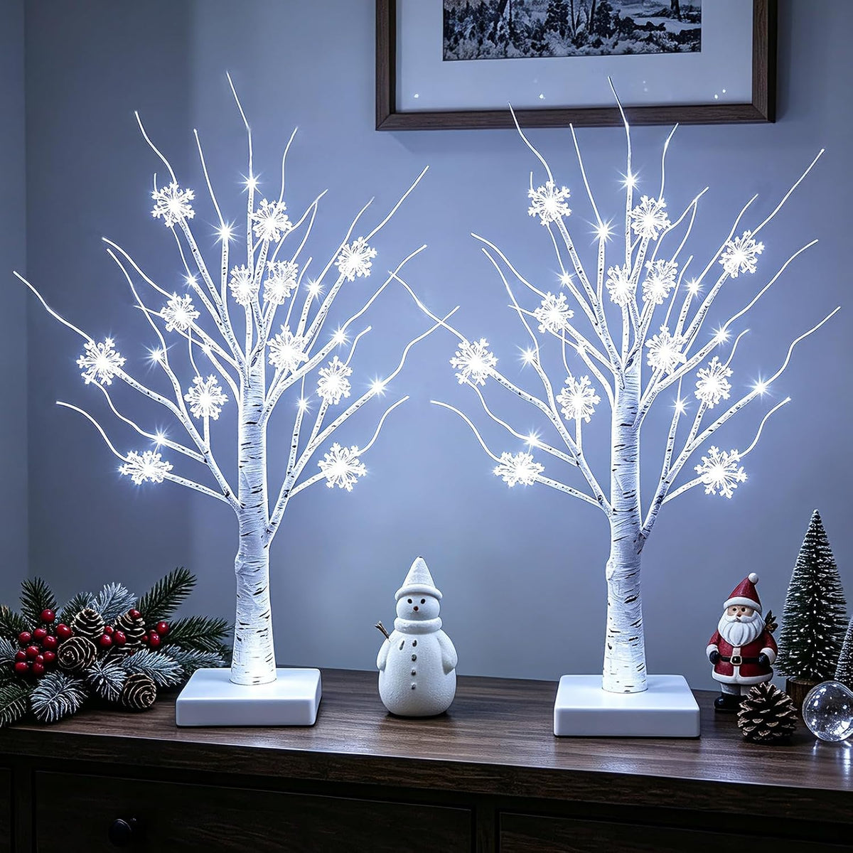 TURNMEON Tabletop Christmas Tree, 2 Pack 18" Lighted Birches Tree