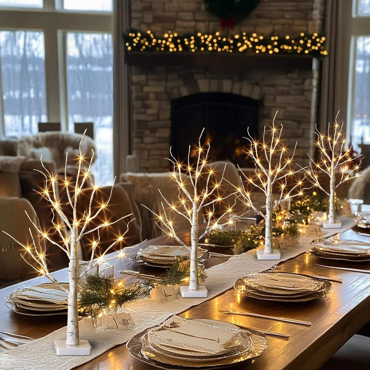 PABIPABI Lighted Birch Tree with LED Lights Christmas Decorations, Small Artificial Bonsai Tree Lights with Timer, LED Tabletop Trees for Home Wedding Decor
