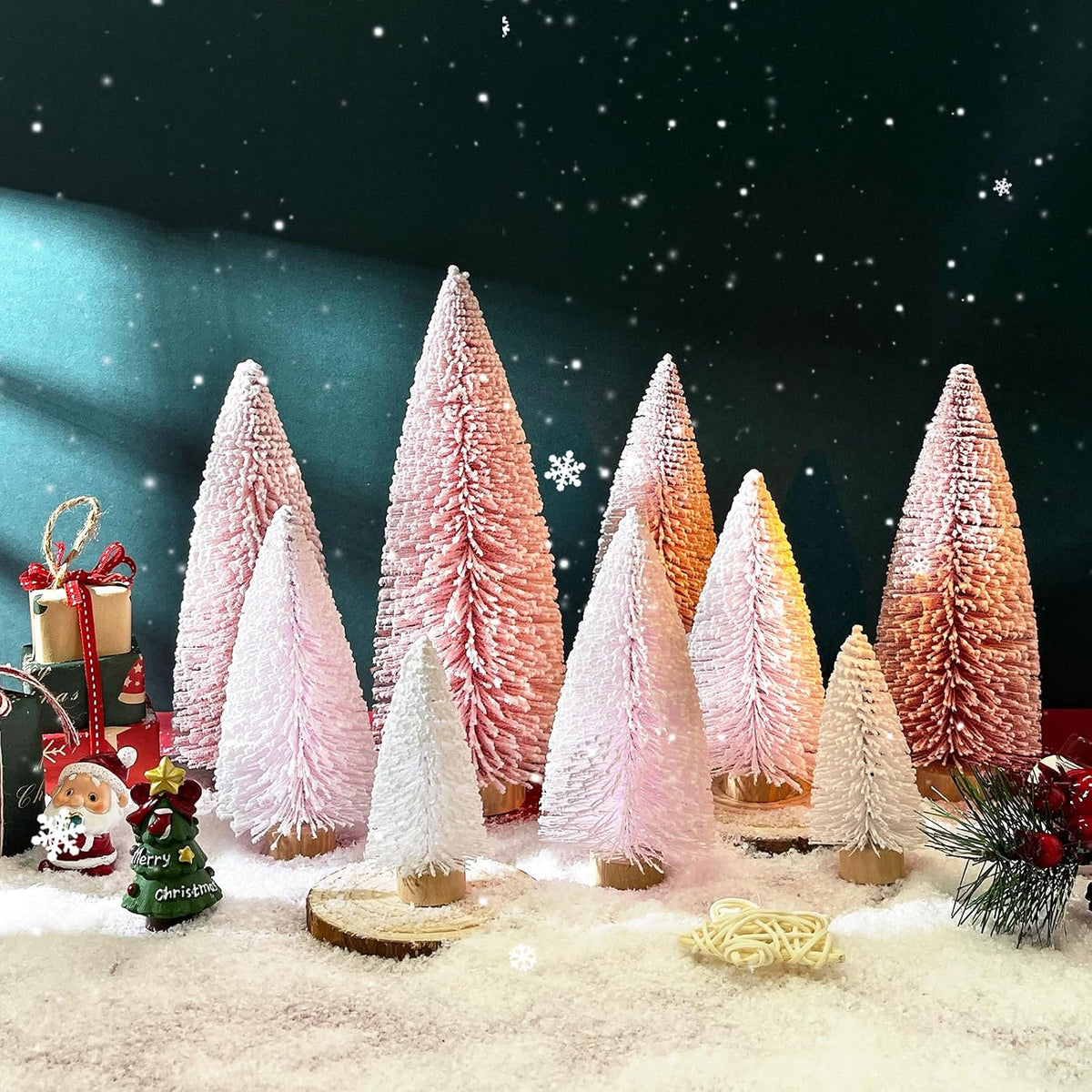9 Pcs Pink Bottle Brush Trees for Christmas Room Decorations, Table DÃ©cor, Creating Pink Wonderland Christmas DÃ©cor (4 to 10 Inch)