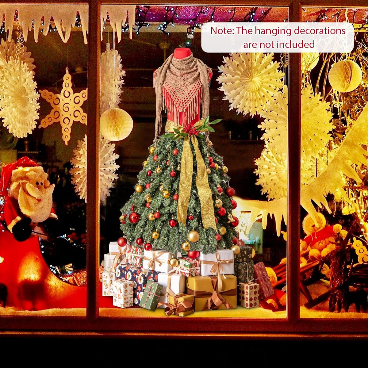 Goplus 5ft Pre-Lit Dress Form Christmas Tree, Artificial Xmas Tree with Female Mannequin Torso, Scarf, 248 Lush Branch Tips, 100 Warm White LED Lights, Metal Stand, Home Office Holiday Decoration