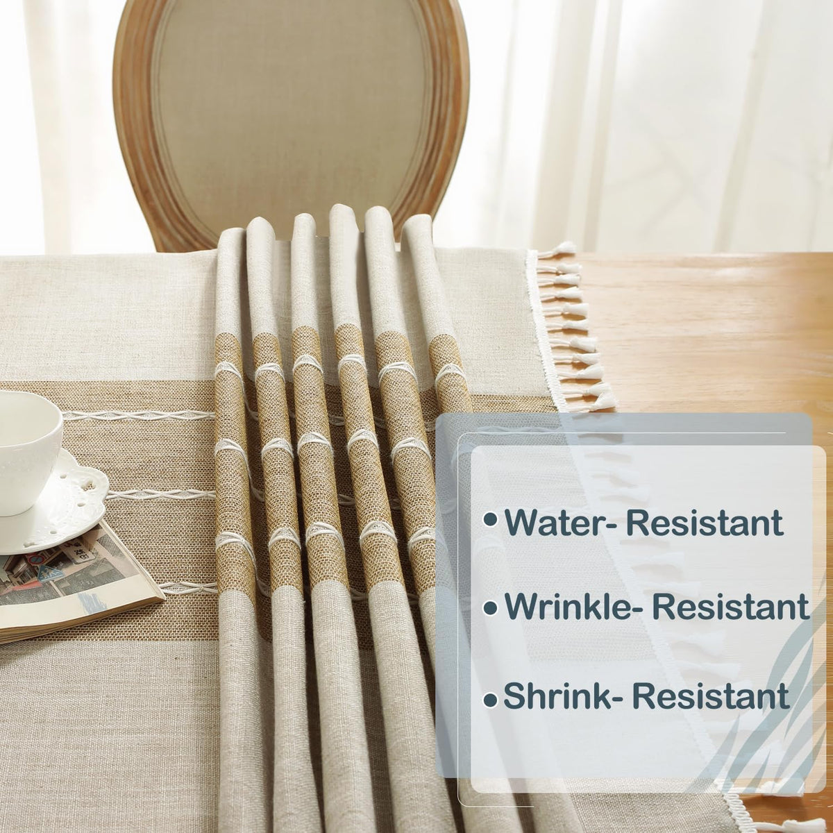 Laolitou Rustic Tablecloth Cotton Linen Waterproof Tablecloths Washable Table Cloths for Kitchen Dining,Party,Holiday,Christmas,Buffet Coffee Lines Rectangle,55''x102'',8-10 Seats