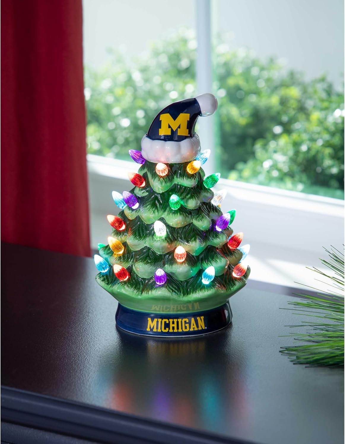 NCAA University of Michigan Ceramic Christmas Trees That Light Up | 8" LED Vintage Christmas Tree | Officially Licensed Team Logo | Christmas Tabletop Decorations for Home