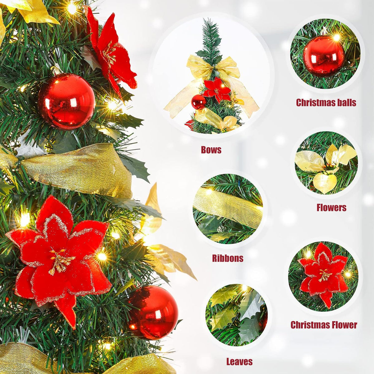 Decoway Pre Lit Christmas Tree: Pop Up 6 FT Warm White LED Lights (Yellow)