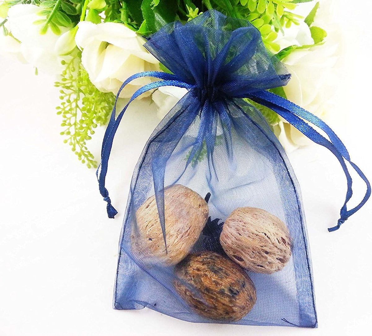 Wudygirl 100 PCS Organza Bags 4"x6" Gift Bags with Drawstring Navy Blue