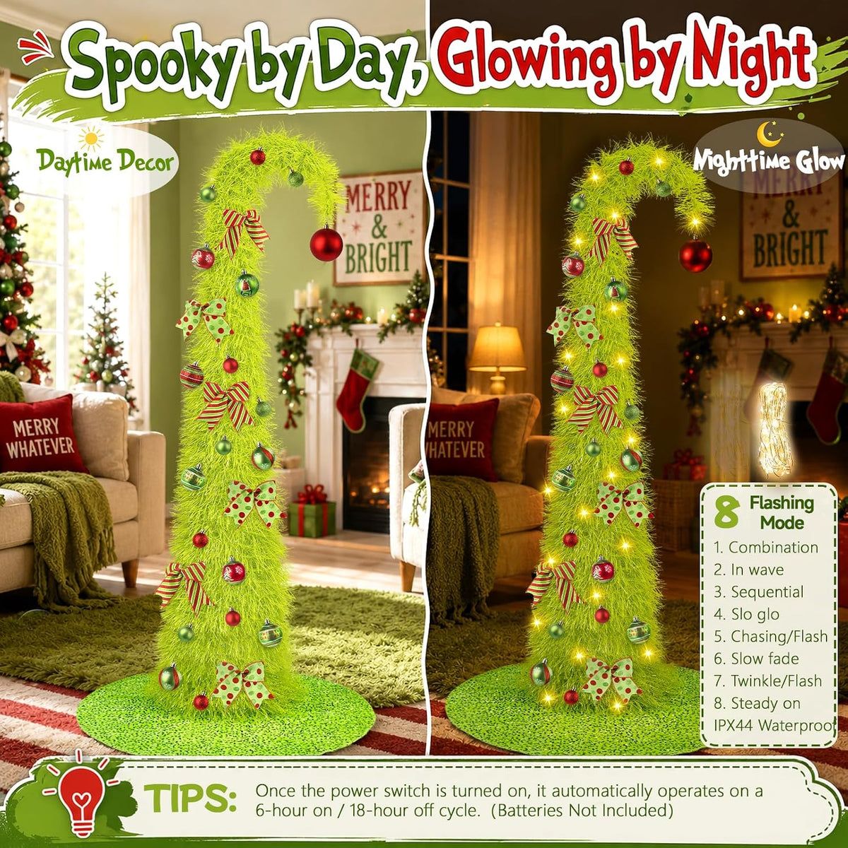 6FT Whimsical Pop-Up Christmas Tree with Lights Tree Skirt for Decorations