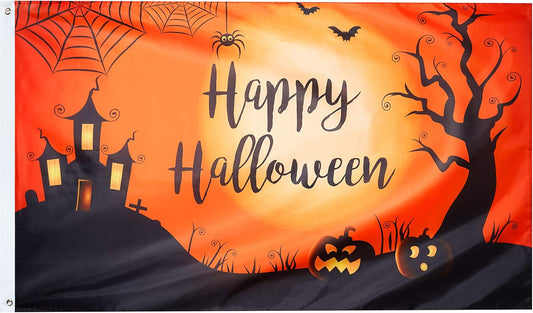 Halloween House Flag 3x5 Ft Pumpkin Spider Bat | USA Decoration®