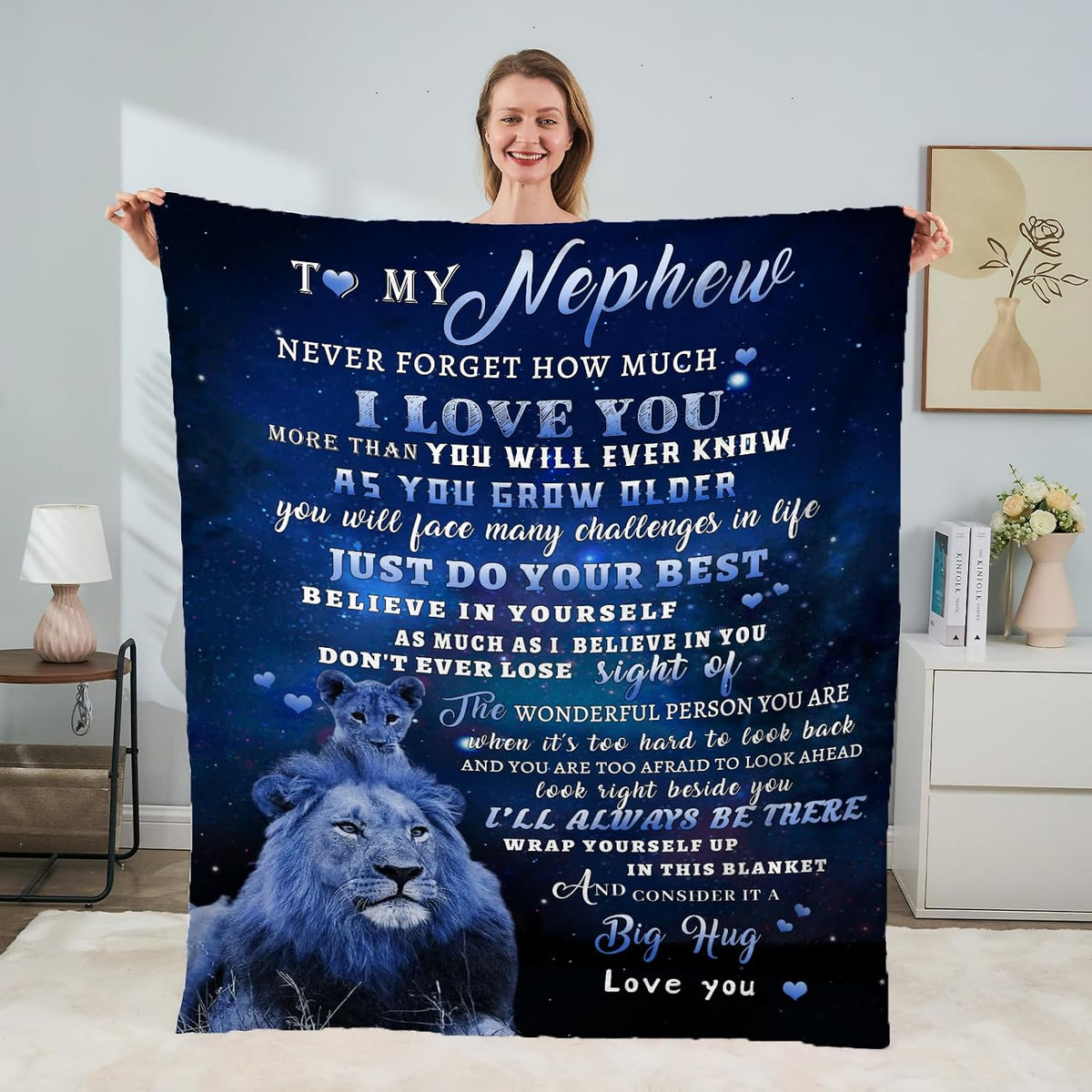 to My Nephew Gifts Blanket from Uncle, Blue Lion Blankets for My Nephew, Gifts from Uncle or Aunt, Christmas Auntie to Nephews Birthday Gift Super Soft Flannel Blanket for Bed Sofa Decor 50"x60"