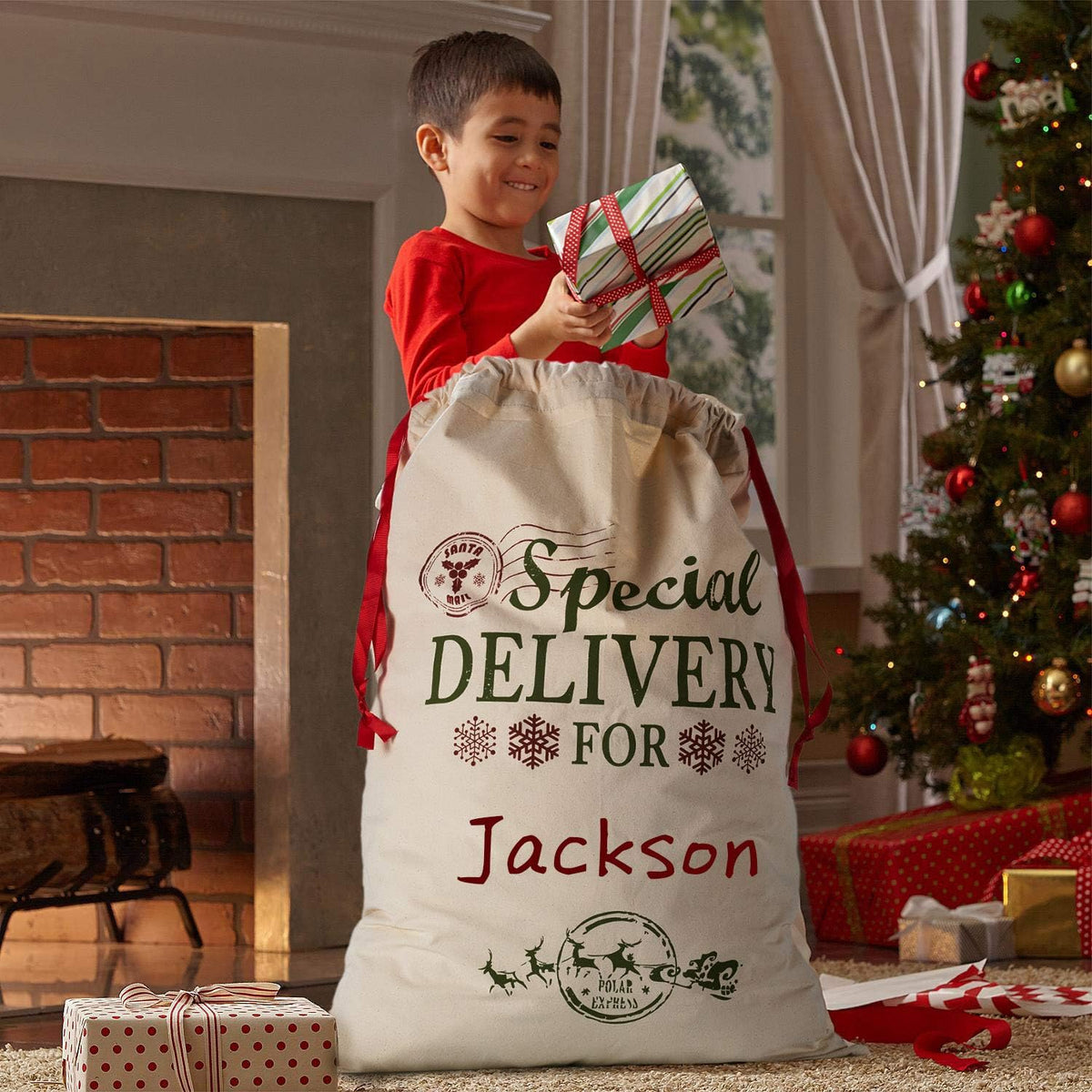Skyocean Christmas Gift Canvas Bags with Red Drawstring Extra Large 39.4" X 27.6" Santa Sacks for Xmas Stockings Presents Holder for Kids Boys Girls. (Extra Large)
