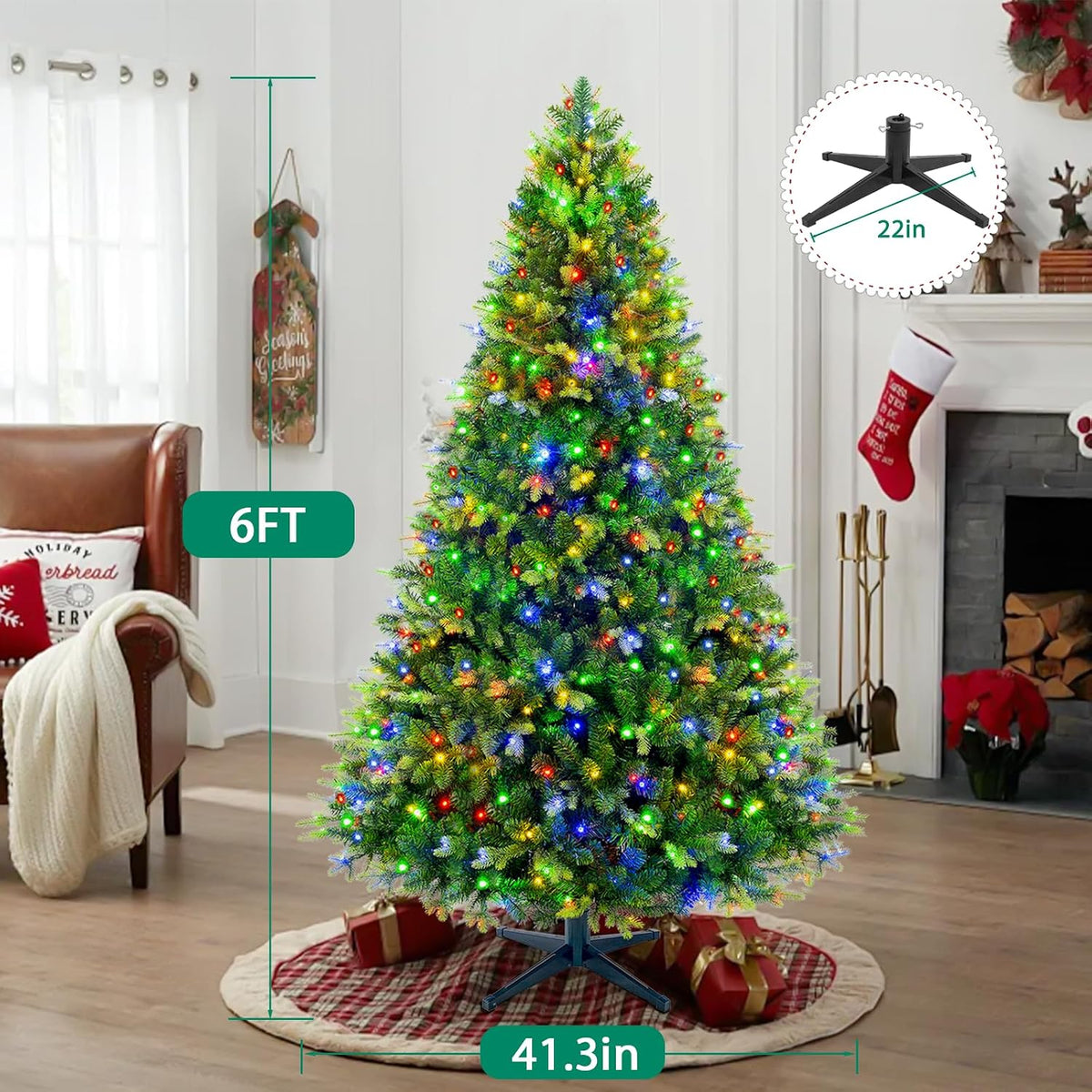 360Â° Rotating Prelit Christmas Tree 6ft - Musical Artificial Christmas Tree with Remote Control, 860 PE & PVC Mixed Tips, 8 Modes 280 Multicolor LED Lights for Holiday Decor