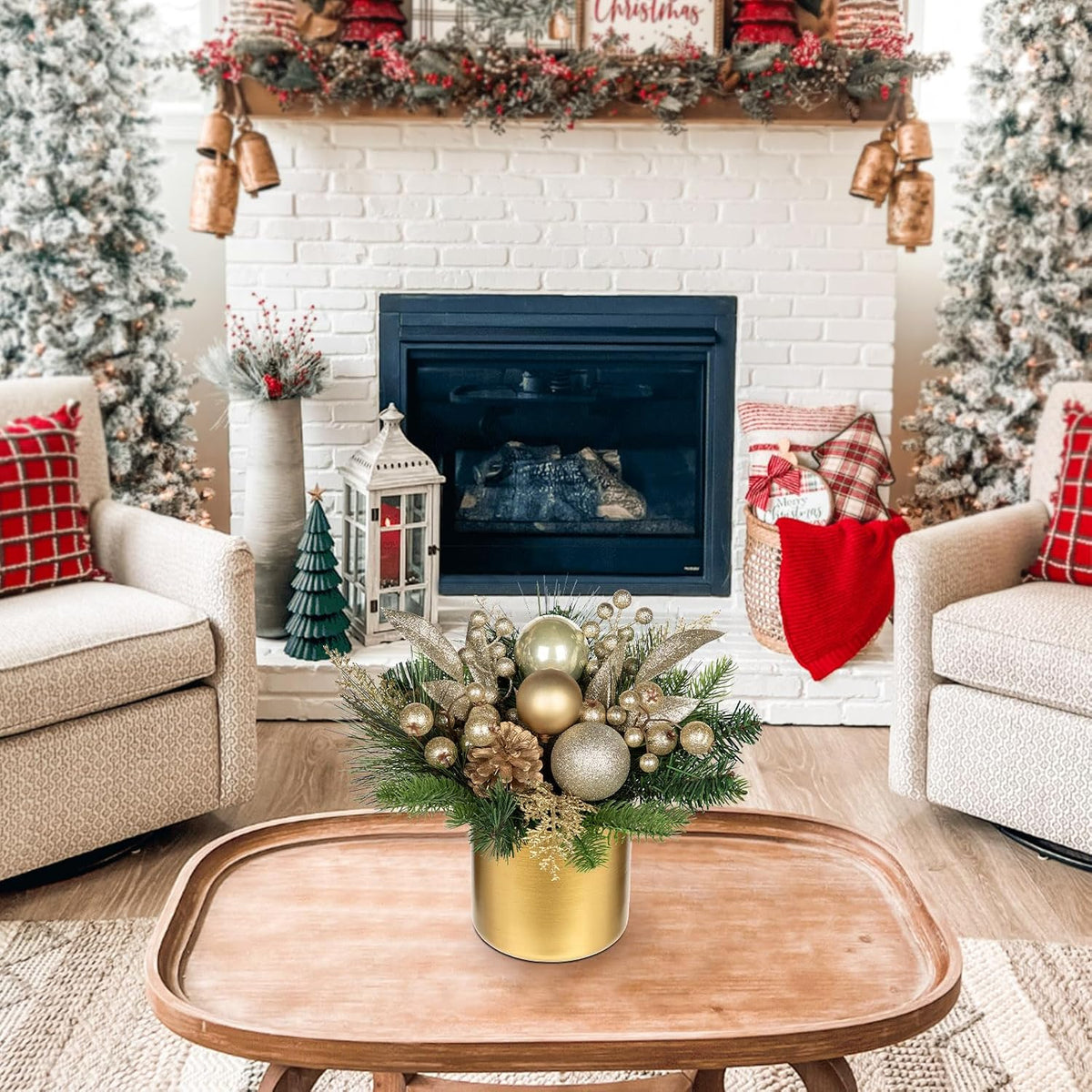 Small Christmas Tree Tabletop 10 Inch Artificial Mini Christmas Tree Decorations with Ball Ornaments Pine Cones Berries Greenery for Home Holiday Party Fireplace Mantel Xmas Decor