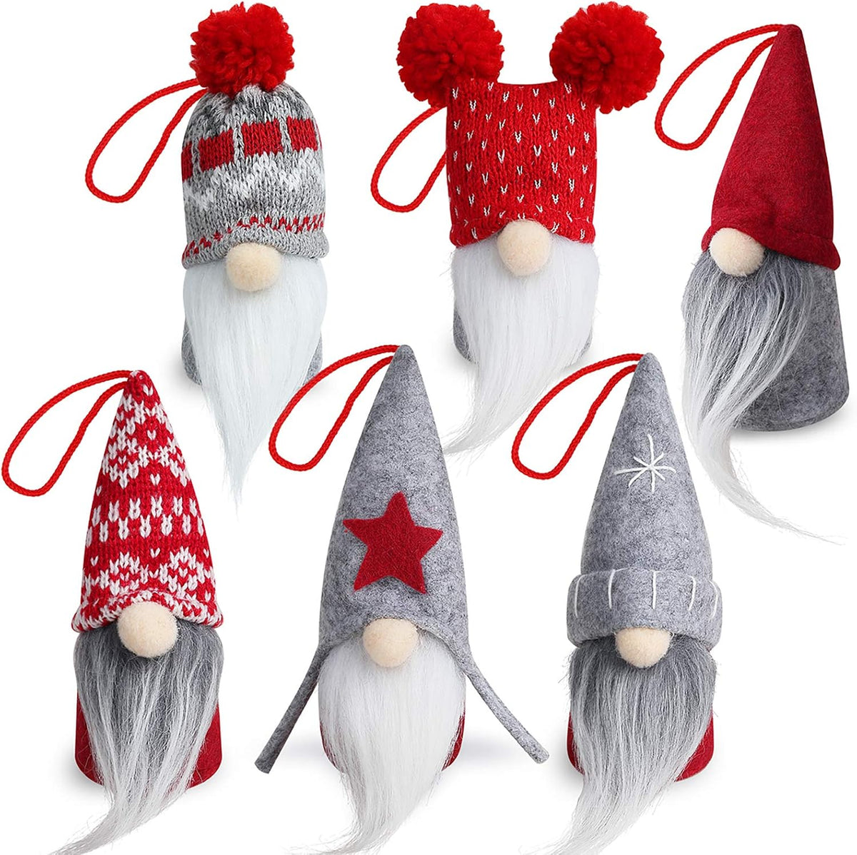 D-FantiX Gnome Christmas Ornaments Set of 6, Handmade Swedish Tomte Gnomes Decorative Ornaments Plush Christmas Decorations Tree Hanging Scandinavian Santa Elf Home Table Decor 2026