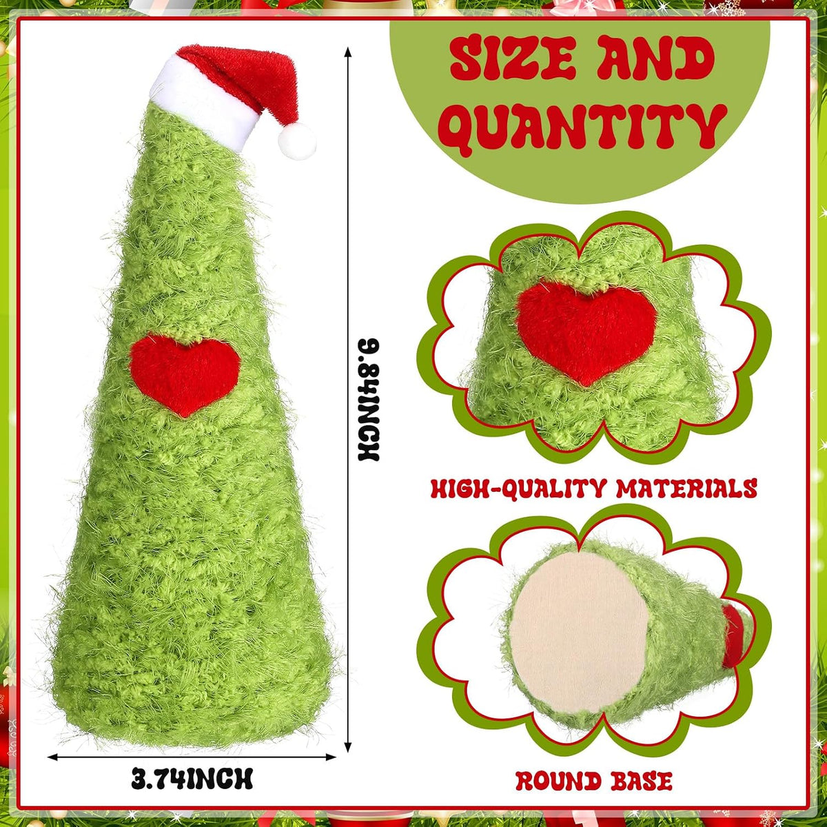 Gejoy Lime Green Mini Furry Christmas Tree Tabletop Decor Santa Hat, 9.84"