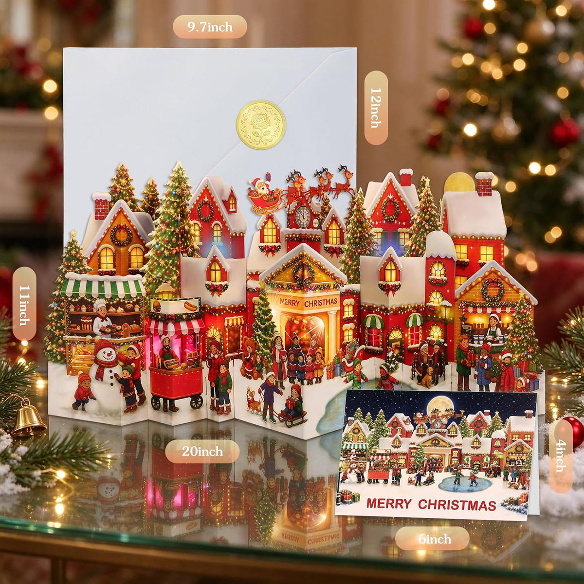 FaCraft Musical Christmas Cards, 3D Pop Up Town for Kids, Plays 3 Songs