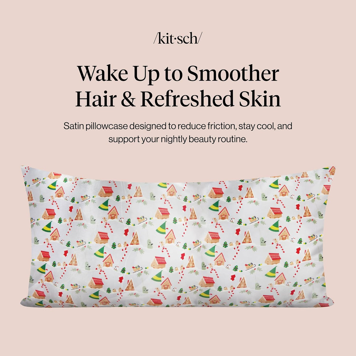 Kitsch x Elf Periwinkle Christmas Satin Pillowcase - King Size 19x36