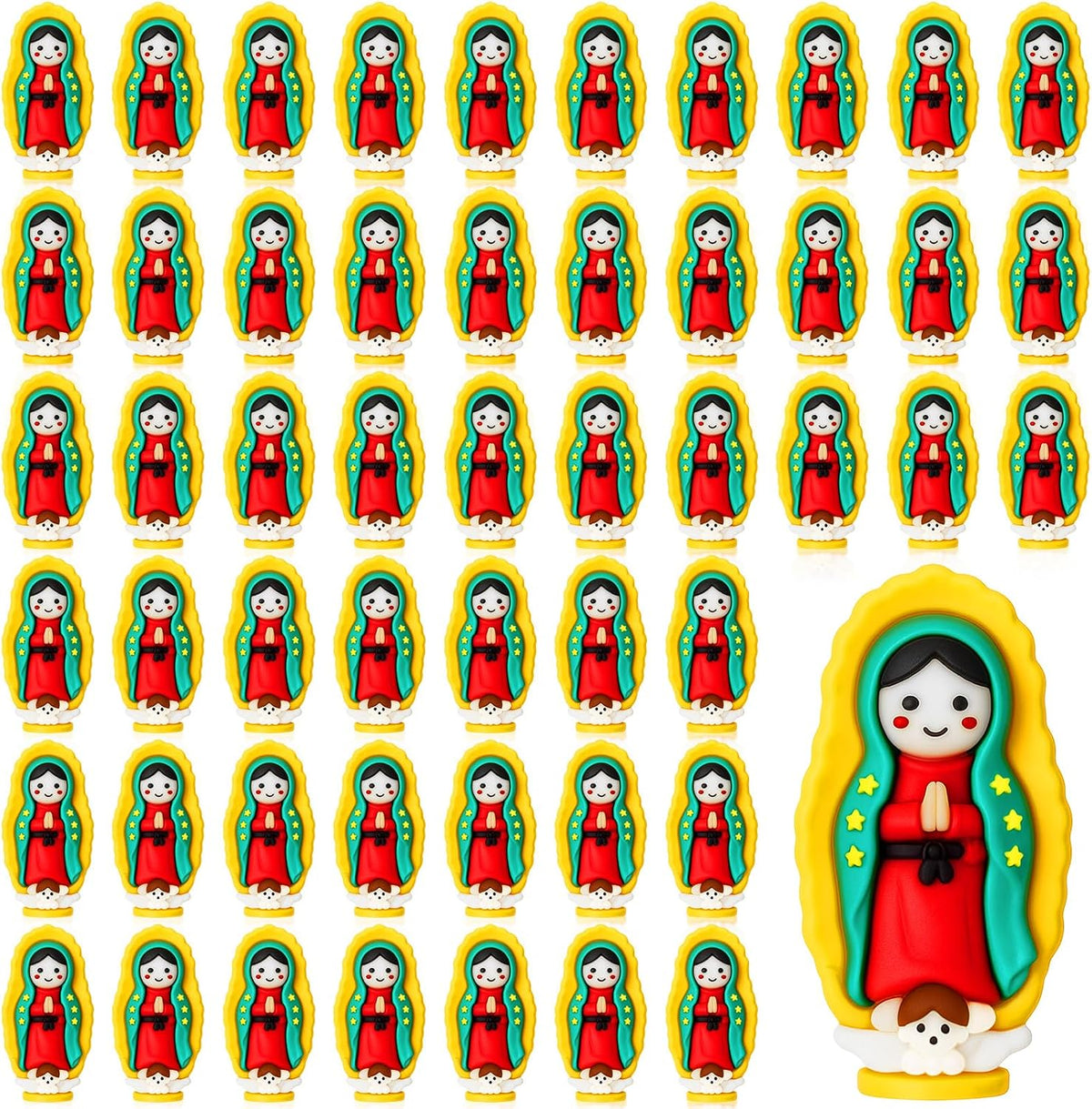 Mini Virgin Mary Figurines, Our Lady of Guadalupe, Yellow, 50 Pack