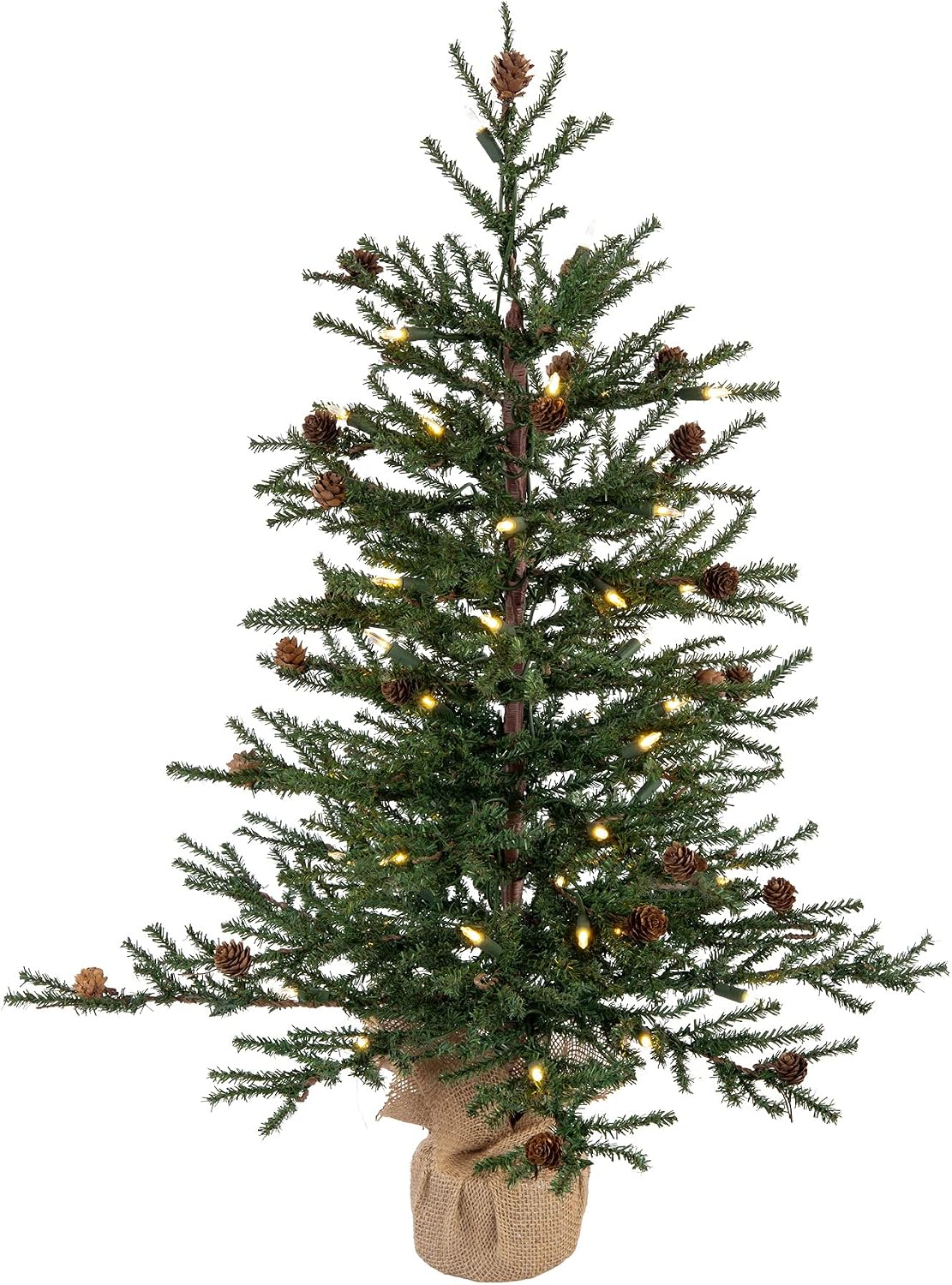 Vickerman 30" Tall Caramel Pine Artificial Christmas Tree, 50 Warm White Italian LED Mini Lights, Seasonal Indoor Home Decor with Decorative Burlap Base