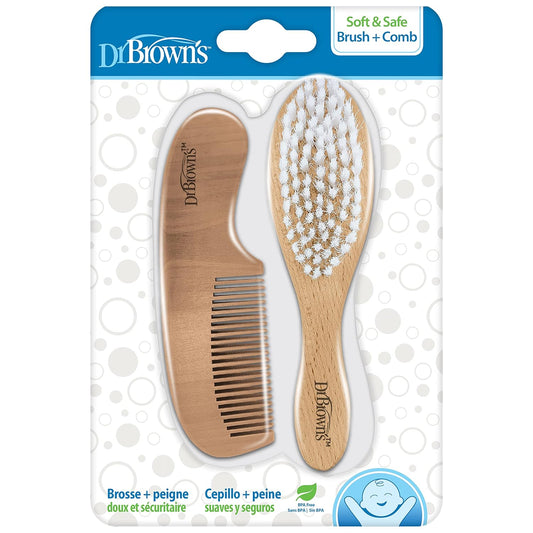 Dr. Brown’s Soft & Safe Baby Brush + Comb Gentle Wooden Brush & Rounded Comb for Newborns & Toddlers
