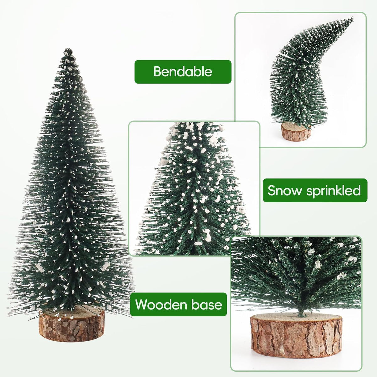 Mini Christmas Trees Christma Decor 9Pcs Artificial Christmas Decorations with 3 Sizes, Christmas Tree Bottle Brush Trees Christmas Table Decorations (Green,Silver,Dark Green)