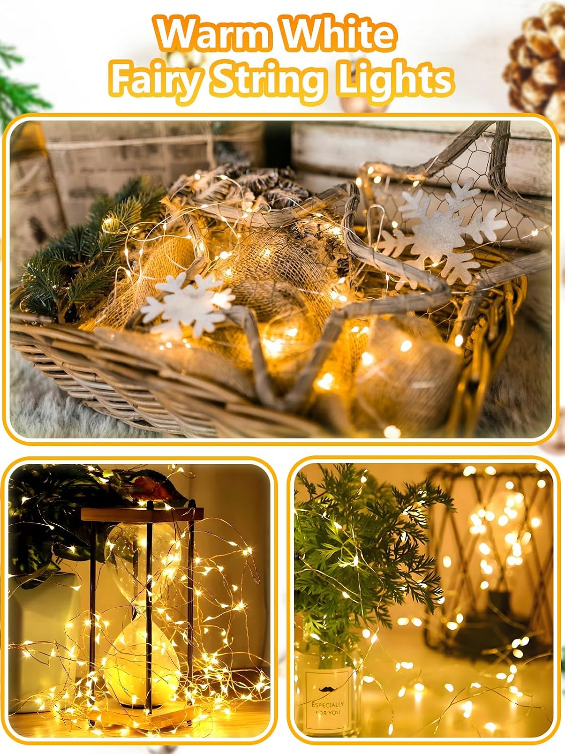 4 Pack Fairy Lights Battery Operated with Remote 33FT 100 LED Warm White