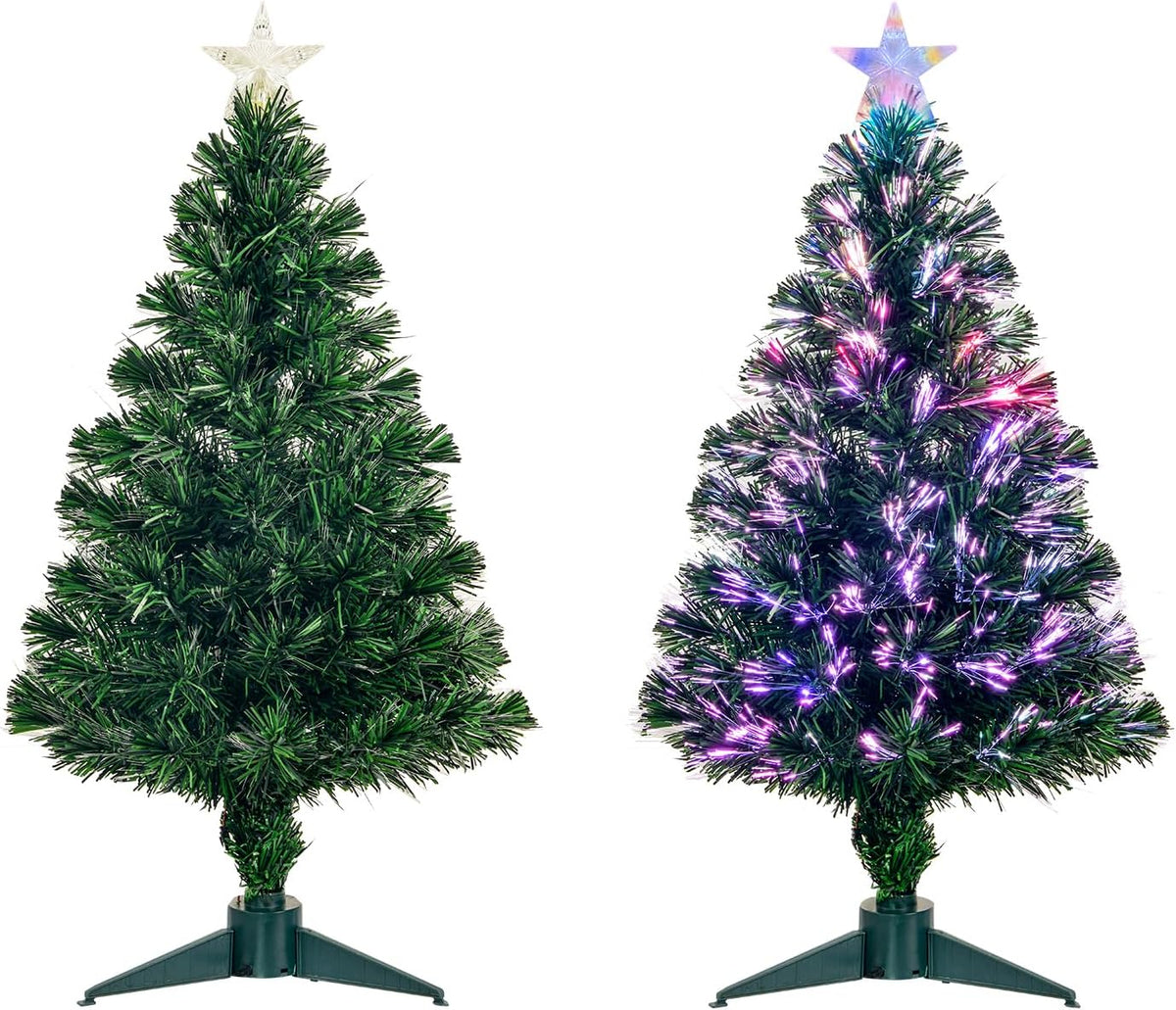 3FT Fiber Optic Green Christmas Tree Artificial Tree with Stand,Pre-lit Full Xmas Tree with Top Star Perfect for Indoor Holiday Decoration