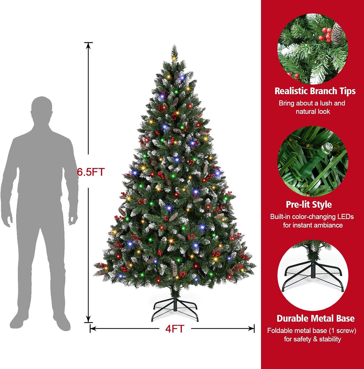 7.5 ft Pre-Lit Snowy Artificial Christmas Tree with Dual Color LEDs