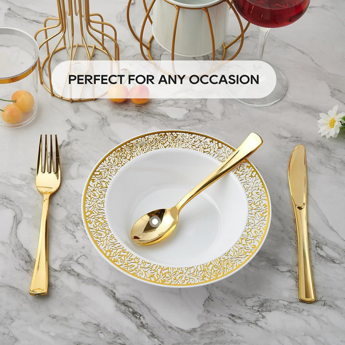 JOLLY PARTY 60PCS Disposable Gold Plastic Dessert Bowls, 12 oz Soup Bowls