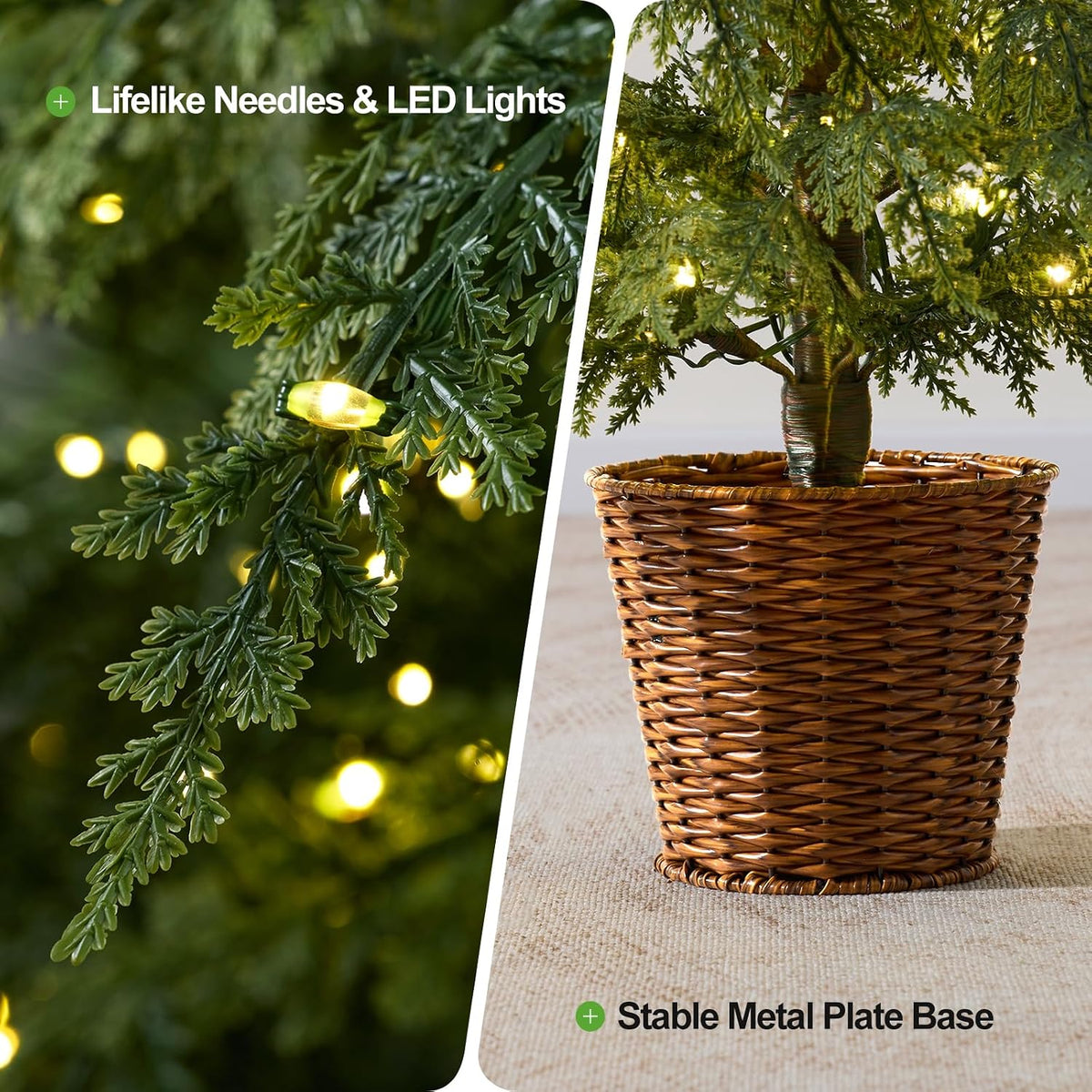 3ft Small Prelit Christmas Tree, 70 Warm White LEDs, Potted PE Cypress