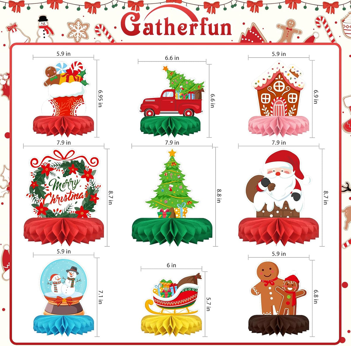 Merry Christmas Party Decorations Bundle - Includes Festive Christmas Honeycomb Centerpieces ï¼ŒSanta Claus Snowman Table Toppers, Perfect for Classroom Decor, Christmas & Winter Birthday Party Supplies