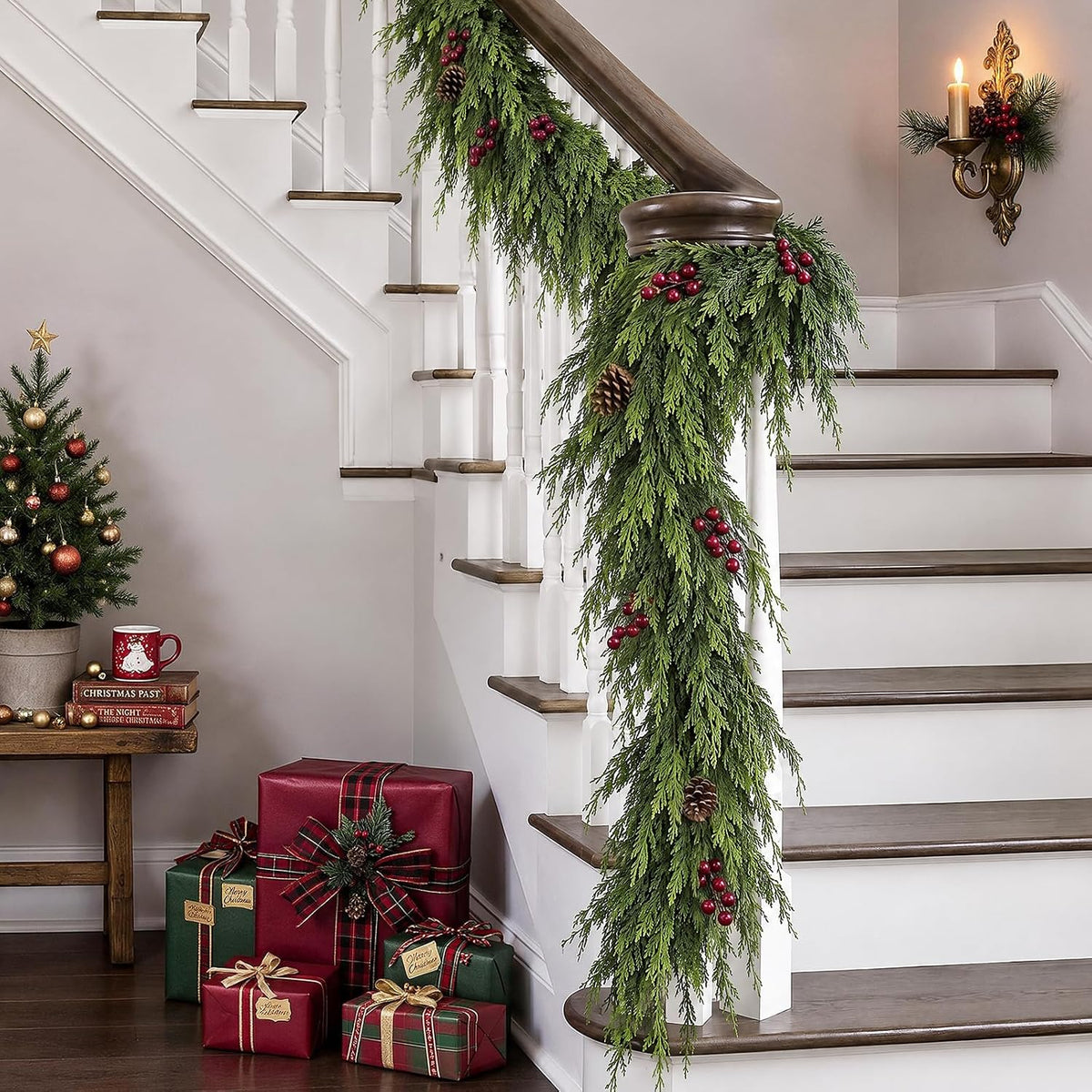 6FT 1Pcs Artificial Cedar Pine Garland Christmas Greenery for Mantle Decor
