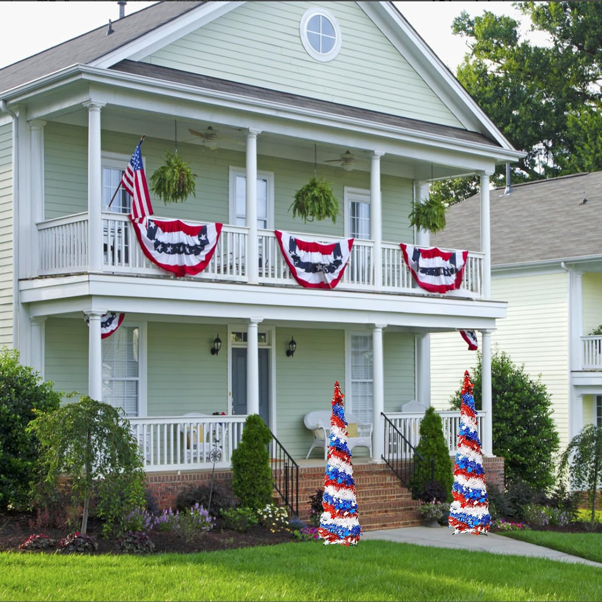 5Ft Pop up Christmas Tree 4th of July Patriotic Decorations Tree, Artificial Collapsible Star Sequins Christmas Tree for Indoor Outdoor Independence Day Red White and Blue Decorations