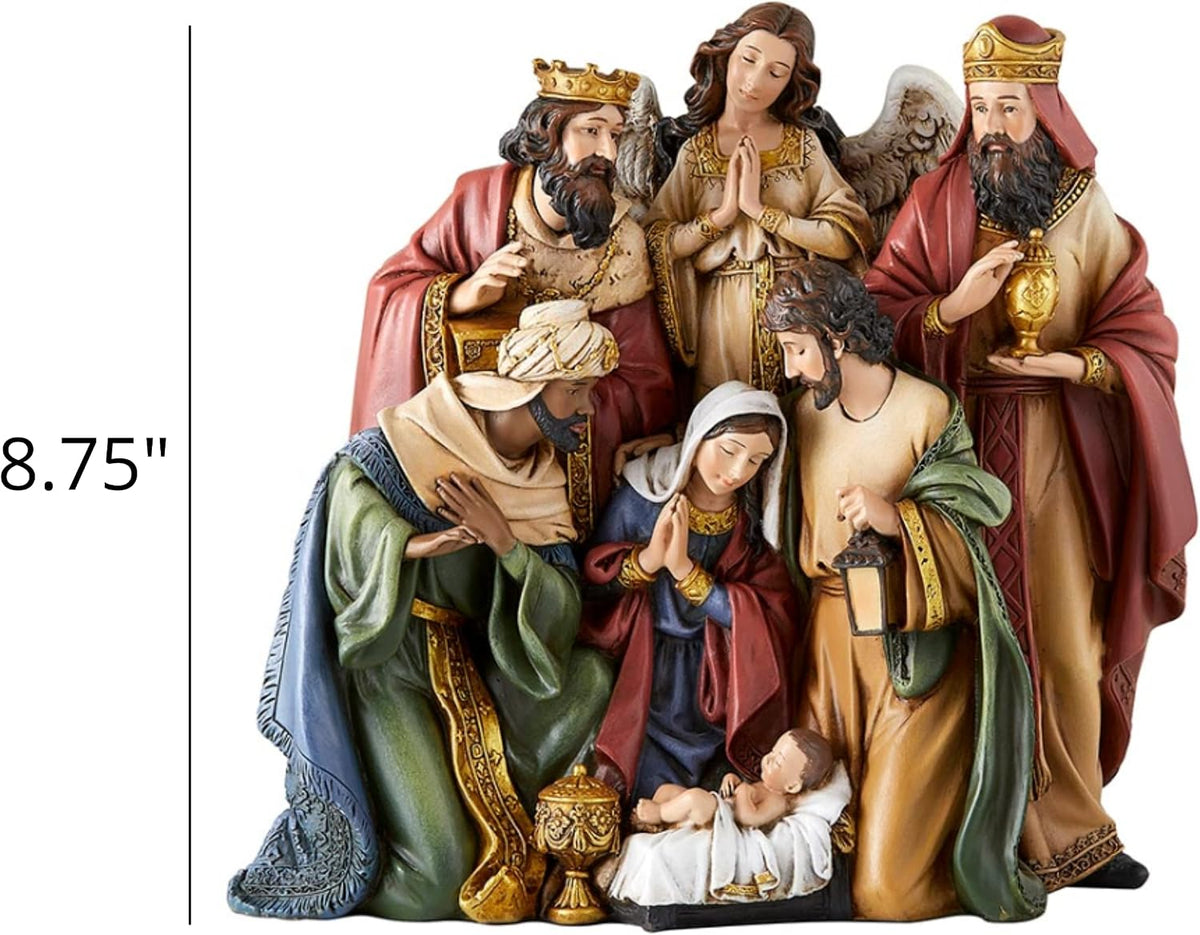 Christmas Nativity Sets Indoor Home Decor Figurine, Hand Sculpted Manger Scene Religious Christmas Table Top Decorations for Holidays, 8.75 Inches