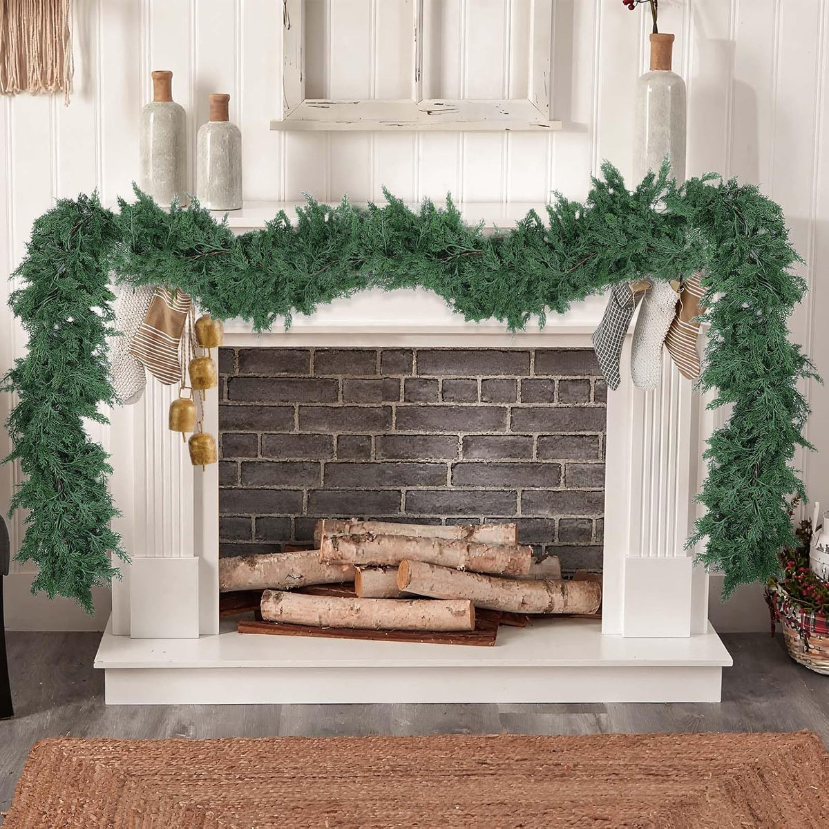 Hananona 9 FT Christmas Garland, Real Touch Cedar Garlands, 1 Pcs
